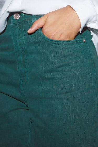 Dona - CLOCKHOUSE - pantalons - high waist - wide leg - verd fosc