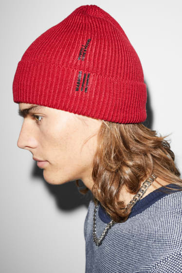 Uomo - Berretto in maglia - rosso scuro