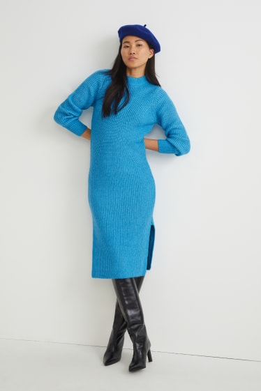 Mujer - Vestido de punto con mezcla de alpaca - azul claro jaspeado