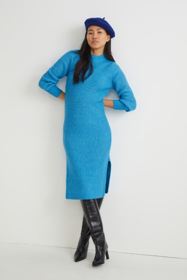 Damen - Strickkleid mit Alpaka-Anteil - hellblau-melange