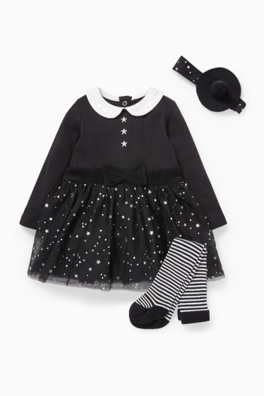 Babys - Baby-Halloween-Outfit - 3 teilig - Glanz-Effekt - schwarz