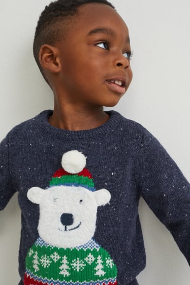 Kinder - Weihnachtspullover - Eisbär - dunkelblau