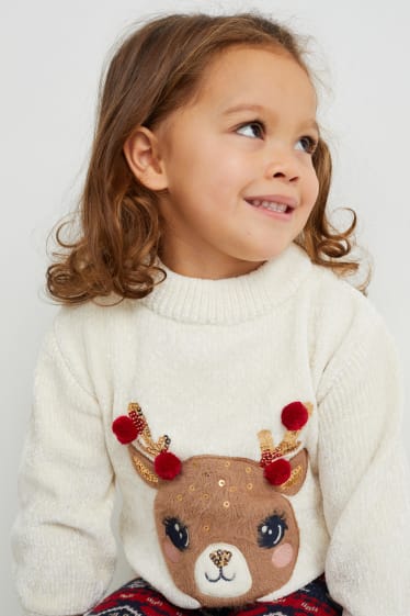 Enfants - Ensemble de Noël- pull et legging en maille - 2 pièces - blanc crème