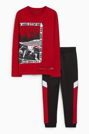 Niños - Set - camiseta de manga larga y pantalón de deporte - 2 piezas - rojo