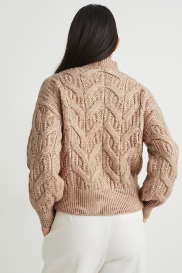 Women - Jumper - cable knit pattern - light brown