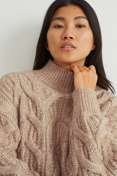 Women - Jumper - cable knit pattern - light brown