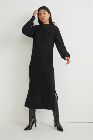 Donna - Vestito in maglia con componente di alpaca - nero