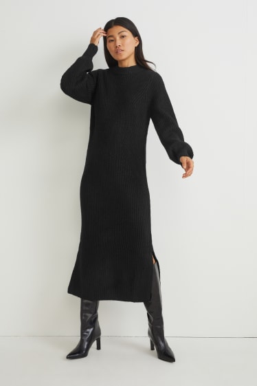 Damen - Strickkleid mit Alpaka-Anteil - schwarz