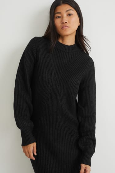 Donna - Vestito in maglia con componente di alpaca - nero