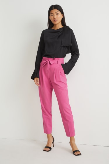 Femmes - Pantalon de toile - high waist - slim fit - rose