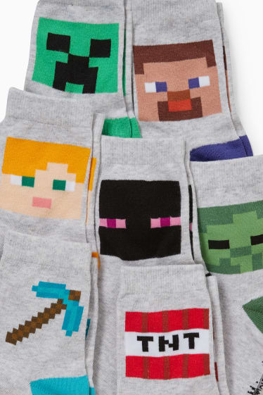 Bambini - Confezione da 7 - Minecraft - calze con motivo - grigio chiaro melange