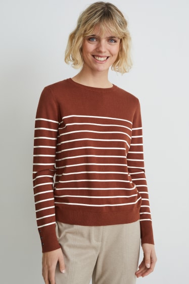 Kobiety - Sweter z cienkiej dzianiny - w paski - brązowy