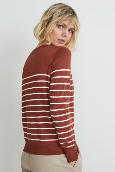 Kobiety - Sweter z cienkiej dzianiny - w paski - brązowy