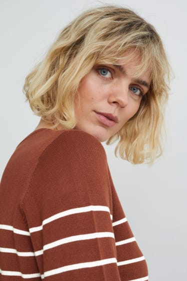 Kobiety - Sweter z cienkiej dzianiny - w paski - brązowy