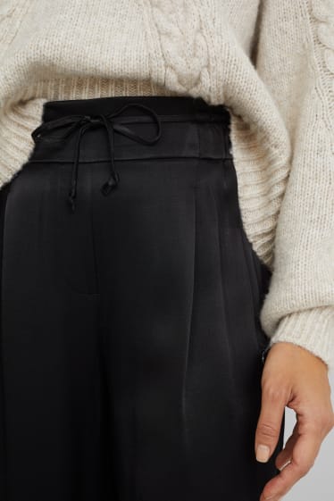 Femmes - Pantalon de toile - high waist - jambes larges - noir