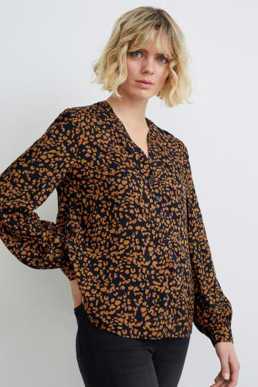 Women - Blouse - patterned - black / beige