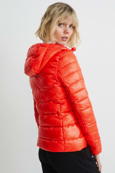 Women - Quilted jacket with hood - red