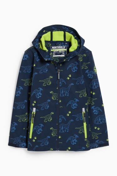 Bambini - Dinosauri - giacca softshell con cappuccio - blu scuro