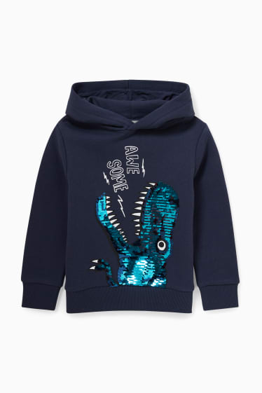 Kinderen - Dino - hoodie - glanseffect - donkerblauw