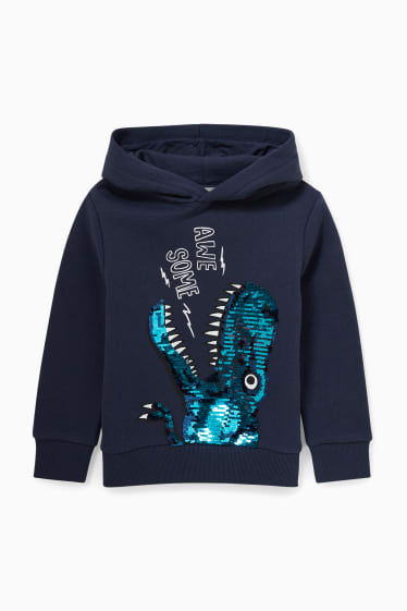 Enfants - Dino - sweat à capuche - effet brillant - bleu foncé