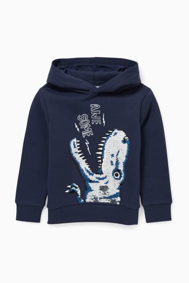 Enfants - Dino - sweat à capuche - effet brillant - bleu foncé