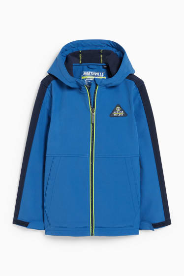 Enfants - Veste softshell à capuche - imperméable - bleu foncé