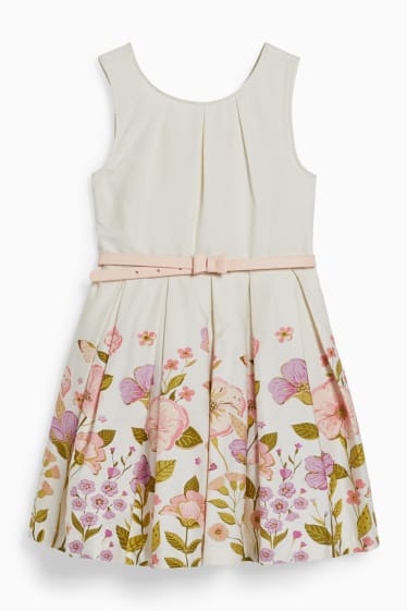 Children - Dress with belt - partywear - floral - cremewhite