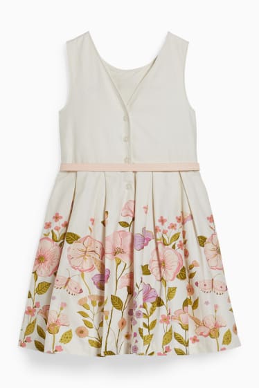 Niños: niñas - Vestido con cinturón - de fiesta - de flores - blanco roto