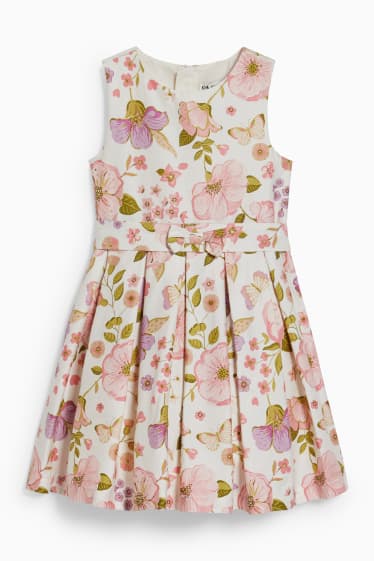 Copii - Fete - Rochie - de ocazie - cu flori - alb / roz