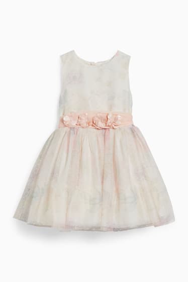 Enfants filles - Robe à ceinture - style festif - à fleurs - blanc crème