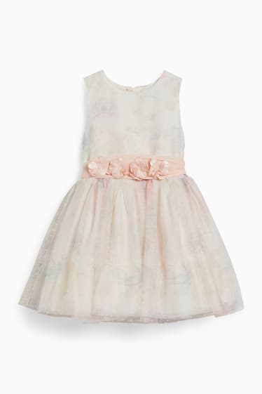 Bambini - Vestito con cintura - per feste - a fiori - bianco crema