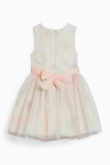 Enfants filles - Robe à ceinture - style festif - à fleurs - blanc crème