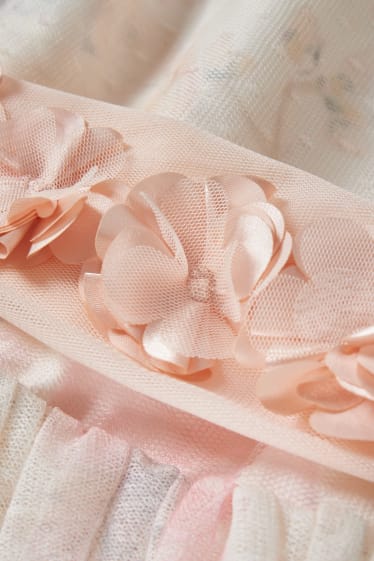 Enfants filles - Robe à ceinture - style festif - à fleurs - blanc crème