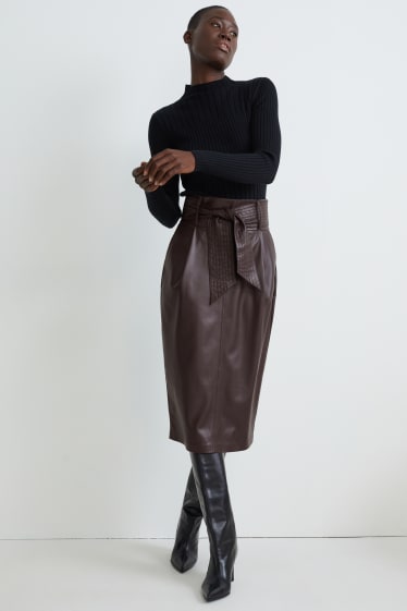 Women - Skirt - faux leather - brown