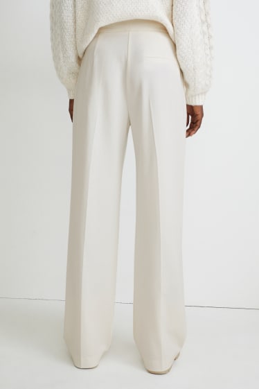 Femmes - Pantalon en toile - high waist - wide leg - blanc