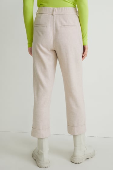 Kobiety - Spodnie materiałowe - wysoki stan - szerokie nogawki - beżowy