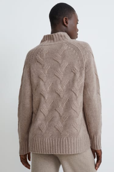 Women - Cashmere jumper - cable knit pattern - taupe