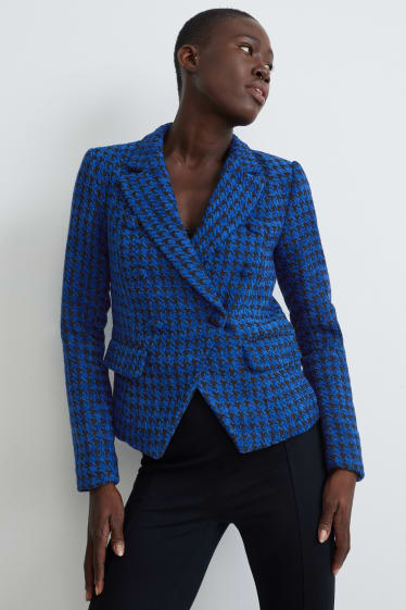 Femmes - Blazer en maille chenille - regular fit - à carreaux - bleu foncé