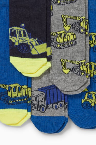 Kinderen - Set van 5 paar - graafmachines - sokken met motief - blauw