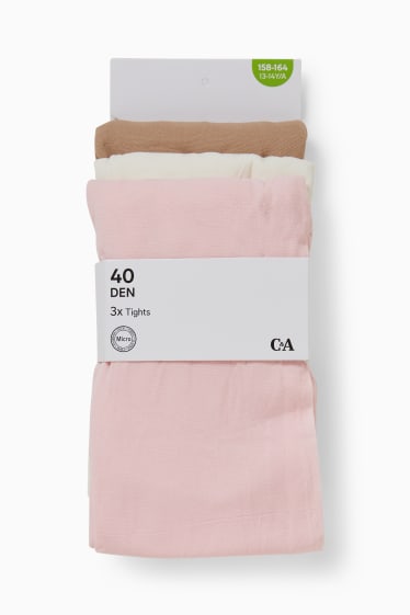 Enfants - Lot de 3 paires - collants fins - 40 DEN - rose