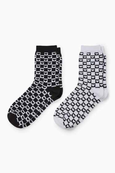 Femmes - CLOCKHOUSE - lot de 2 paires - chaussettes - cœurs - noir / blanc