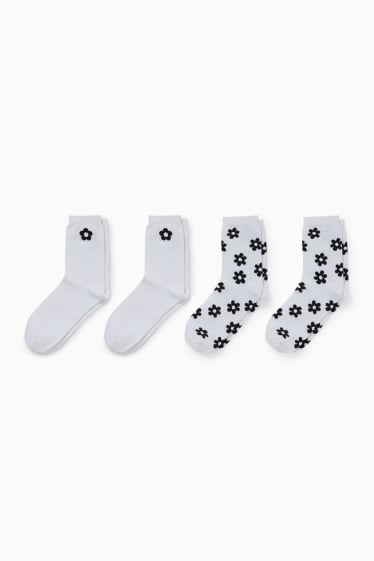 Dames - CLOCKHOUSE - set van 2 paar - sokken met motief - bloemen - wit
