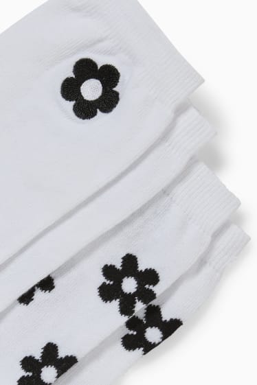 Kobiety - CLOCKHOUSE - wielopak, 2 pary - skarpetki z motywem - kwiaty - biały
