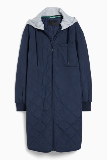 Women - Quilted coat with hood - dark blue