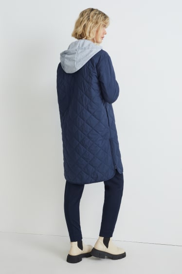 Women - Quilted coat with hood - dark blue