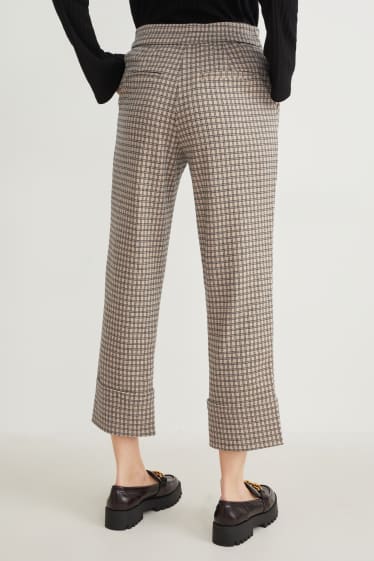 Dámské - Plátěné kalhoty - mid waist - tapered fit - kostkované - béžová