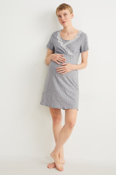 Women - Nursing nightdress - patterned - light gray-melange