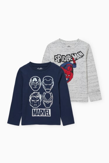 Niños - Pack de 2 - Marvel - camisetas de manga larga - azul oscuro