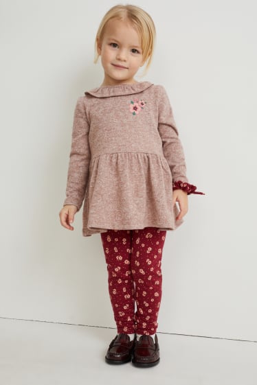 Children - Set - knitted dress, thermal leggings and scrunchie - 3 piece - brown-melange