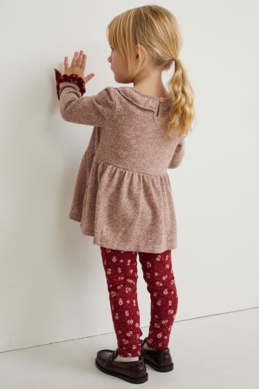 Children - Set - knitted dress, thermal leggings and scrunchie - 3 piece - brown-melange